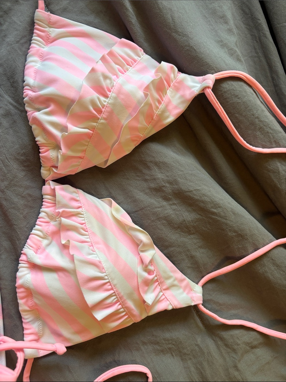 Victoria Secret Pink and White Striped Ruffle Bikini Set - Picture 2 of 4
